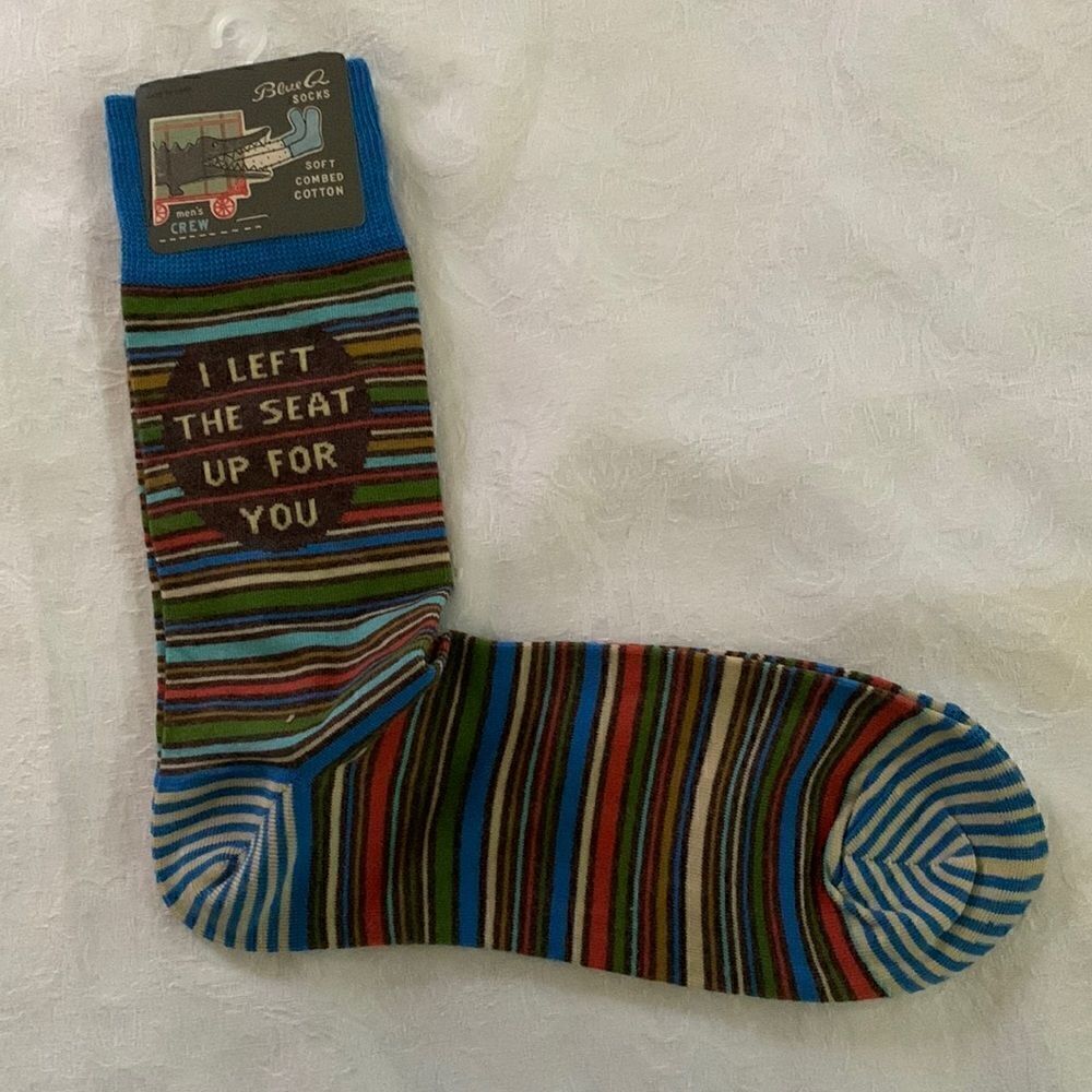 Mens Cotton Crew Socks Blue Q “I Left the Seat Up for You”